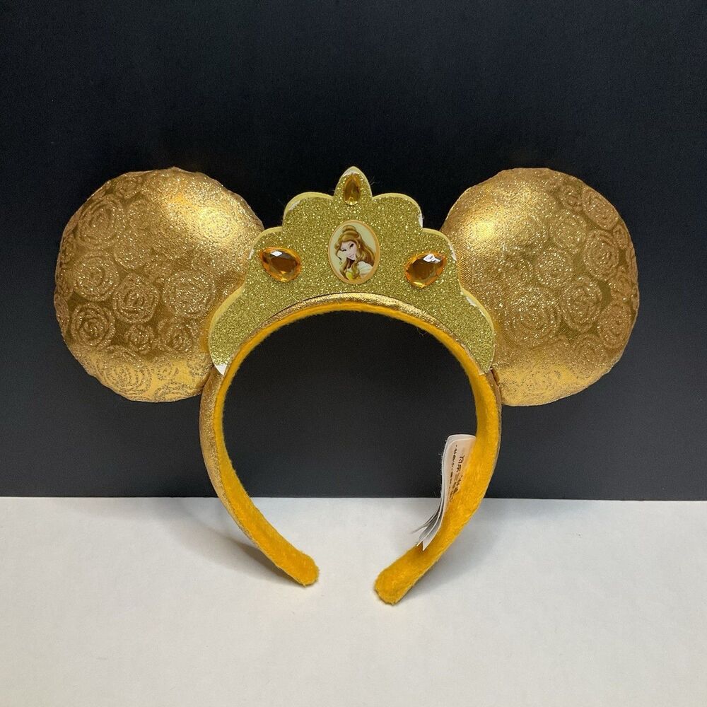 Disney Parks Belle Beauty & The Beast Minnie Mouse Ears Gold Rose Tiara Crown